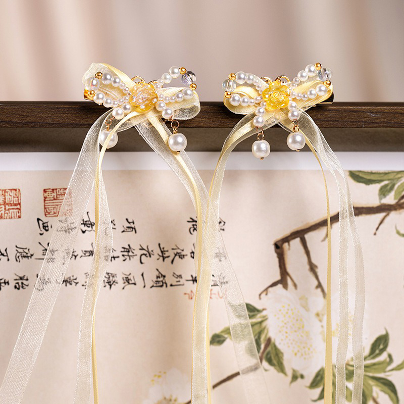 Yellow-Rose-Butterfly-Hanfu-Hair-Clips-Long-Fluttering-Ribbon-2 Rose Ribbon