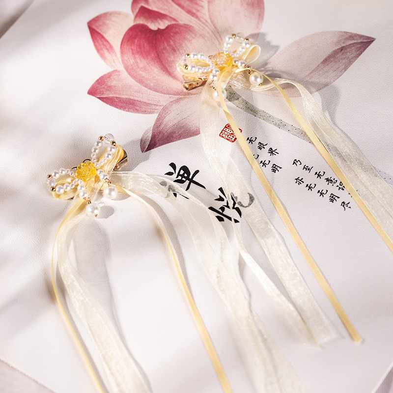 Yellow-Rose-Butterfly-Hanfu-Hair-Clips-Long-Fluttering-Ribbon-3 Rose Ribbon