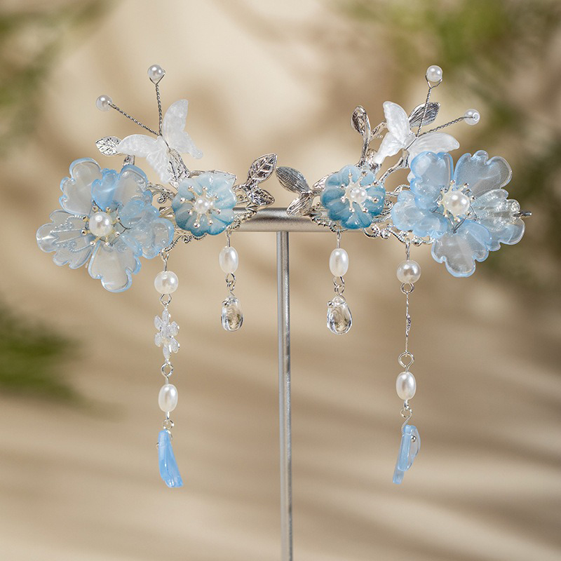 Blue-Peony-Woman-Butterfly-Tassel-Vintage-Hanfu-Hair-Clips-1 Blue Peony Woman Butterfly Tassel Vintage Hanfu Hair Clips