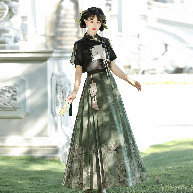 Fashionable Women Hanfu Black Style Mamian Skirt Summer Fashion