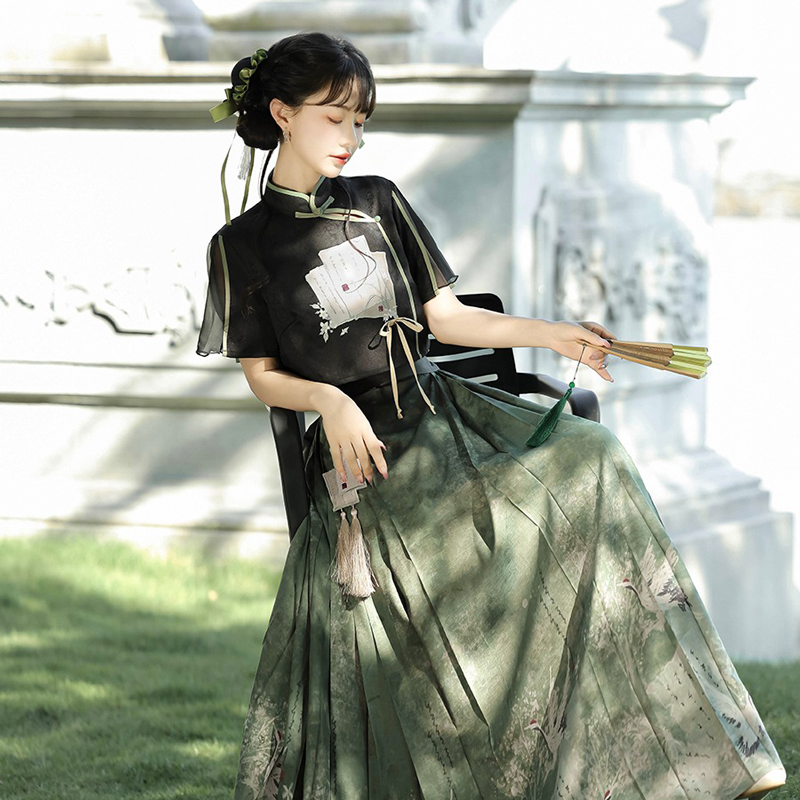 Fashionable-Women-Hanfu-Black-Style-Mamian-Skirt-Summer-Fashion-2 Fashionable Women Hanfu Black Style Mamian Skirt Summer Fashion