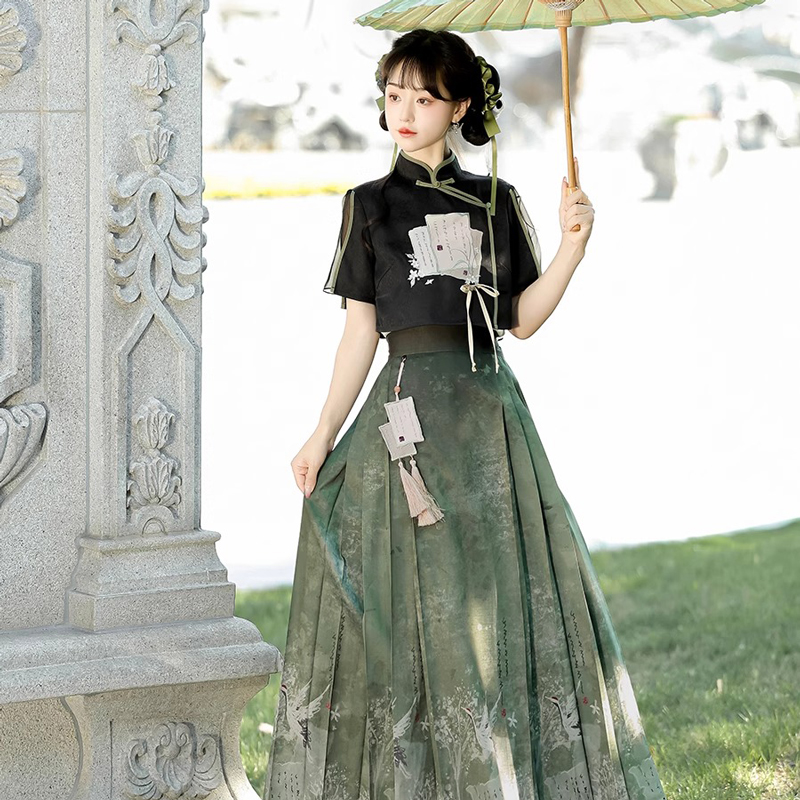 Fashionable-Women-Hanfu-Black-Style-Mamian-Skirt-Summer-Fashion-3 Fashionable Women Hanfu Black Style Mamian Skirt Summer Fashion