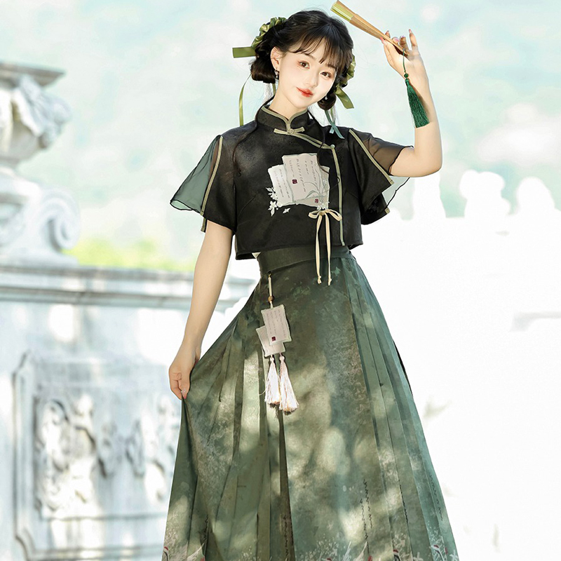 Fashionable-Women-Hanfu-Black-Style-Mamian-Skirt-Summer-Fashion-4 Fashionable Women Hanfu Black Style Mamian Skirt Summer Fashion