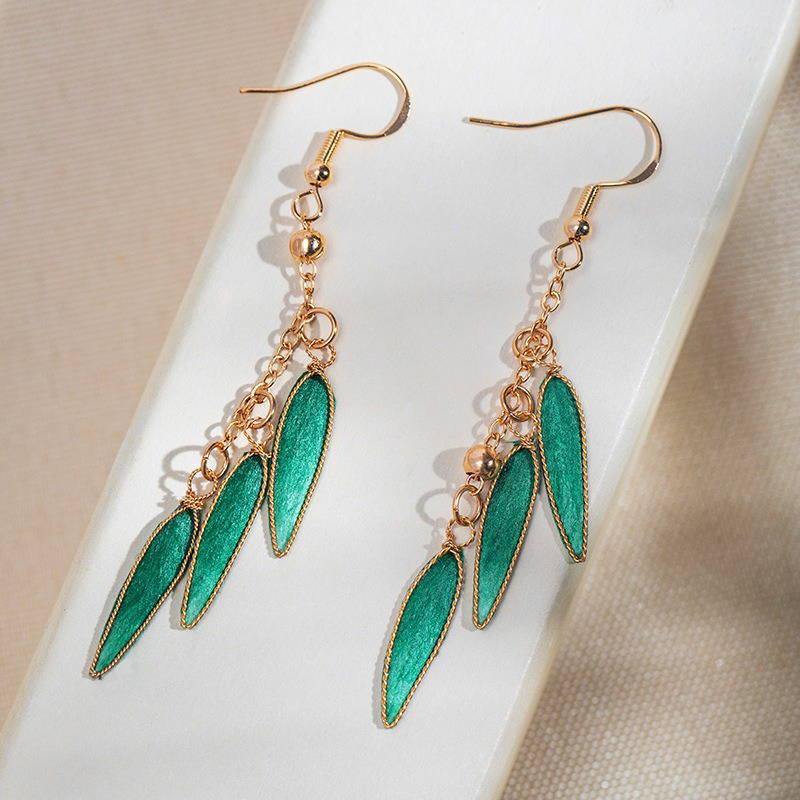 Green-Tassel-Flower-Bamboo-Leaf-Earrings-Simple-Hanfu-Earrings-1 Green Tassel Flower Bamboo Leaf Earrings Simple Hanfu Earrings