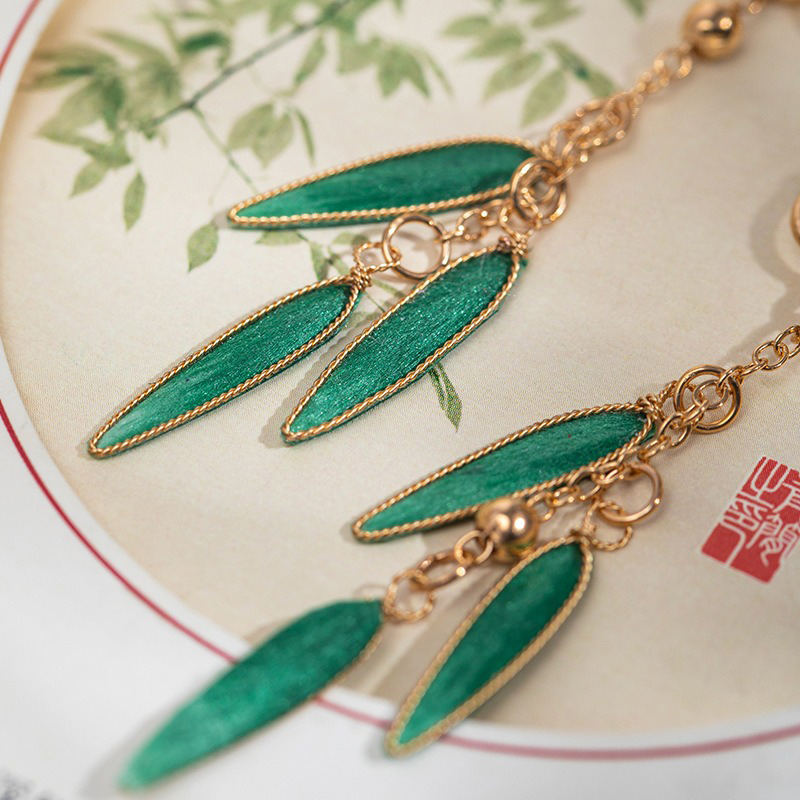 Green-Tassel-Flower-Bamboo-Leaf-Earrings-Simple-Hanfu-Earrings-2 Green Tassel Flower Bamboo Leaf Earrings Simple Hanfu Earrings