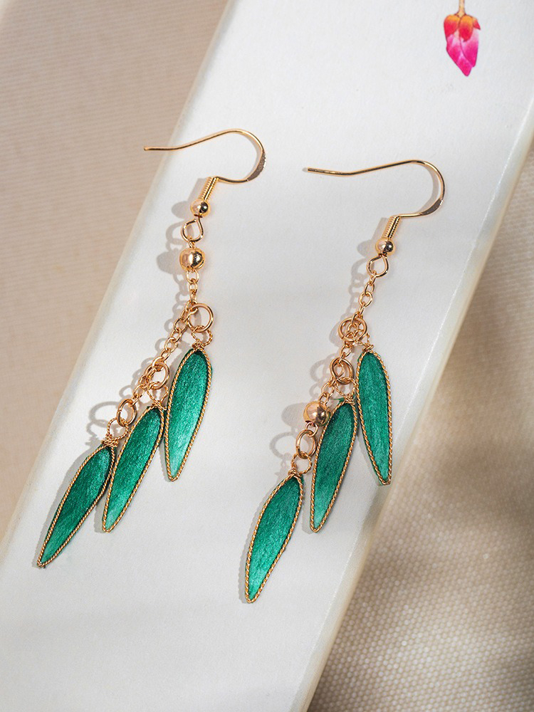 Green Tassel Flower Bamboo Leaf Earrings Simple Hanfu Earrings