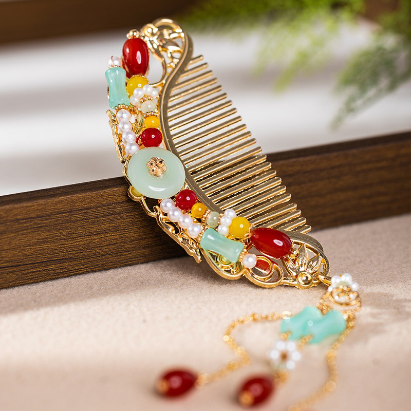 Hanfu-Hair-Accessories-Handmade-Velvet-Retro-Elegant-Hairpin-1 Classical Hanfu Headwear Retro Comb Tang Dynasty Style