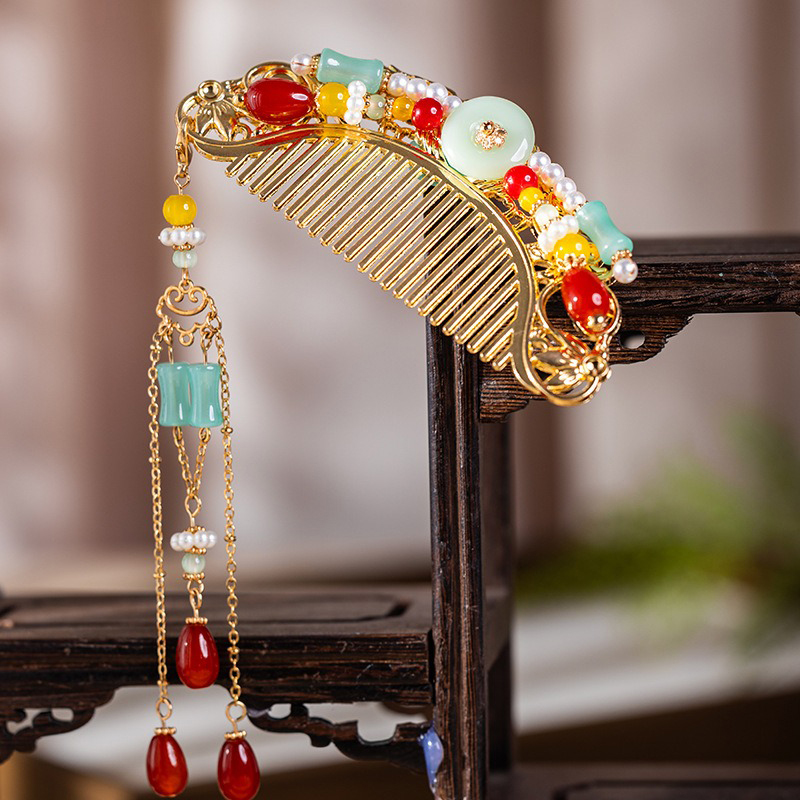 Hanfu-Hair-Accessories-Handmade-Velvet-Retro-Elegant-Hairpin-3 Classical Hanfu Headwear Retro Comb Tang Dynasty Style