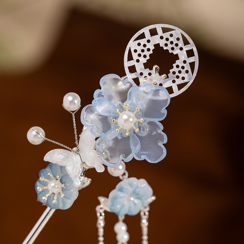 Hanfu-Headdress-Ancient-Style-Hairpin-Blue-Tassel-Ming-Dynasty-3 Hanfu Headdress Ancient Style Hairpin Blue Tassel Ming Dynasty