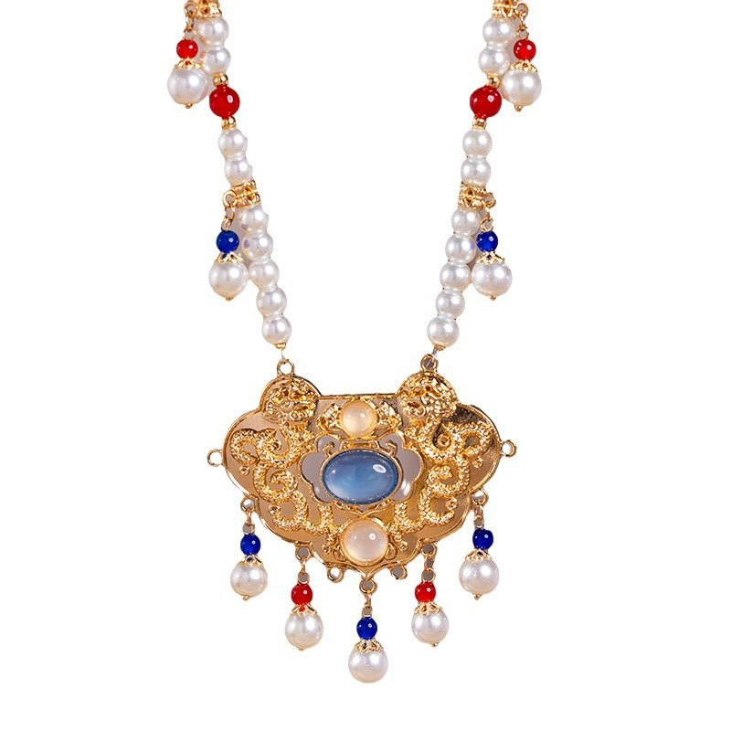 Hanfu-Necklace-Blue-Vintage-Yingluo-Pearl-Accessories-4 Hanfu Necklace Blue Vintage Yingluo Pearl Accessories
