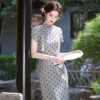 Ladies-Fashion-Cheongsam-Summer-Polka-Dot-Dress-Long-Qipao-2 Ladies Fashion Cheongsam Summer Polka Dot Dress Long Qipao