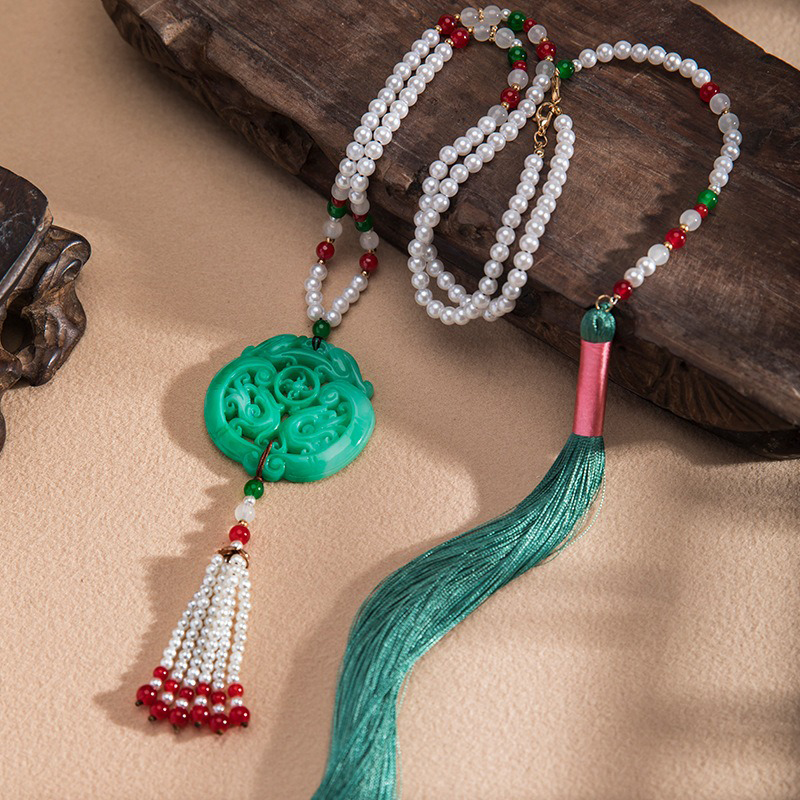 Ming-Dynasty-Hanfu-Accessories-Long-Tassel-Yingluo-Jade-Pendant-1 Ming Dynasty Hanfu Accessories Long Tassel Yingluo Jade Pendant
