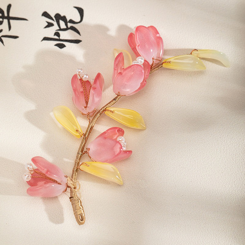 Summer-Children-Pink-Peach-Blossom-Hairpin-Performance-Hair-Accessory-3 Summer Children Pink Peach Blossom Hairpin Performance Hair Accessory