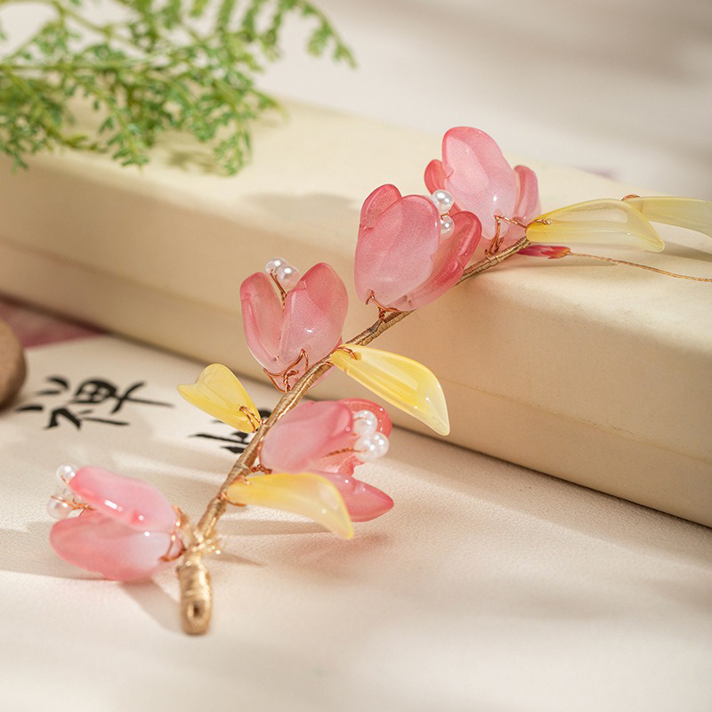 Summer-Children-Pink-Peach-Blossom-Hairpin-Performance-Hair-Accessory-4 Summer Children Pink Peach Blossom Hairpin Performance Hair Accessory