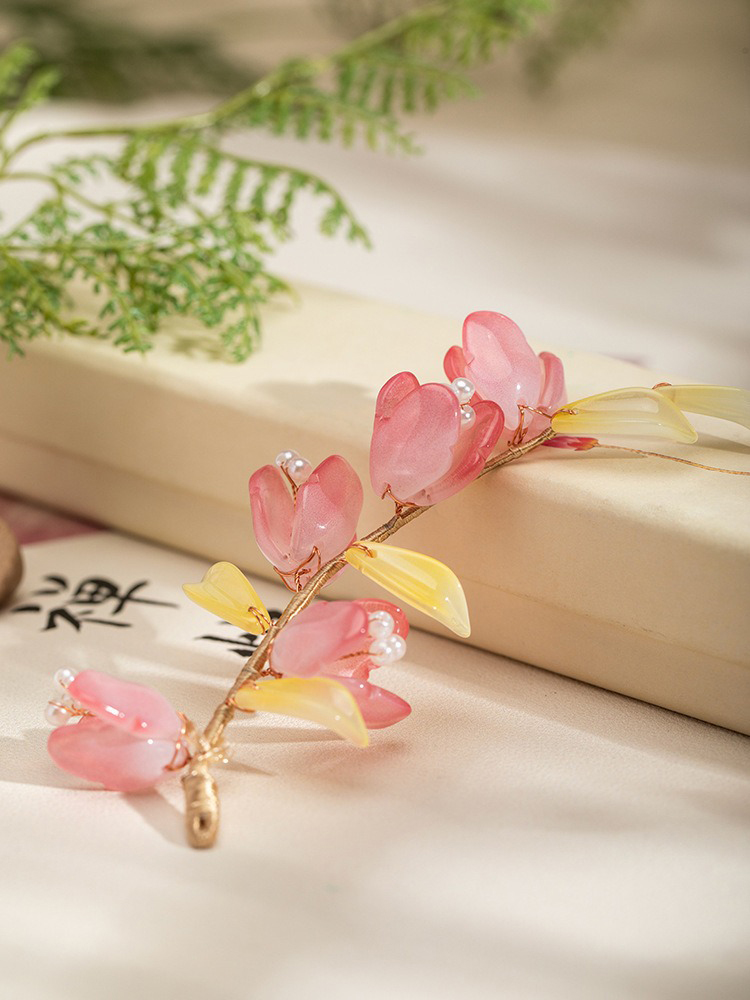 Summer Children Pink Peach Blossom Hairpin Performance Hair Accessory