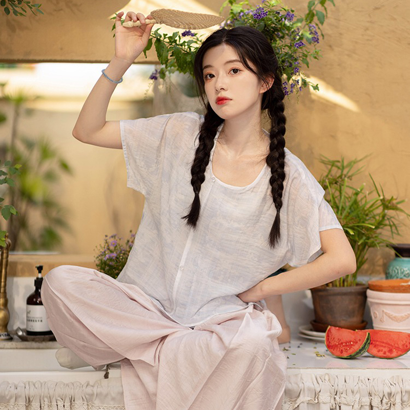 Summer-Women'Simple-Hanfu-Song-Pants-Short-Sleeve-Han-Elements-2 Summer Women'Simple Hanfu Song Pants Short Sleeve Han Elements