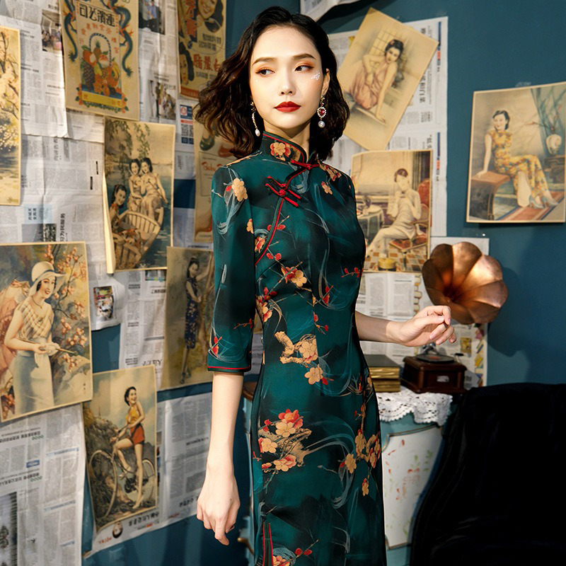 Women-Retro-Cheongsam-Fall-Half-sleeve-Qipao-Dresses-1 Women Retro Cheongsam Fall Half-sleeve Qipao Dresses