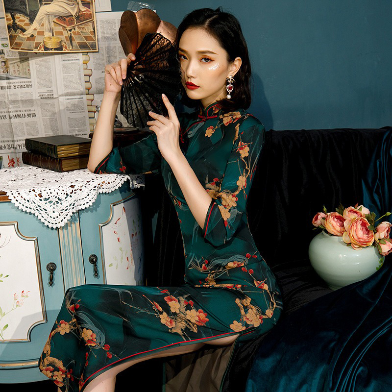 Women-Retro-Cheongsam-Fall-Half-sleeve-Qipao-Dresses-3 Women Retro Cheongsam Fall Half-sleeve Qipao Dresses