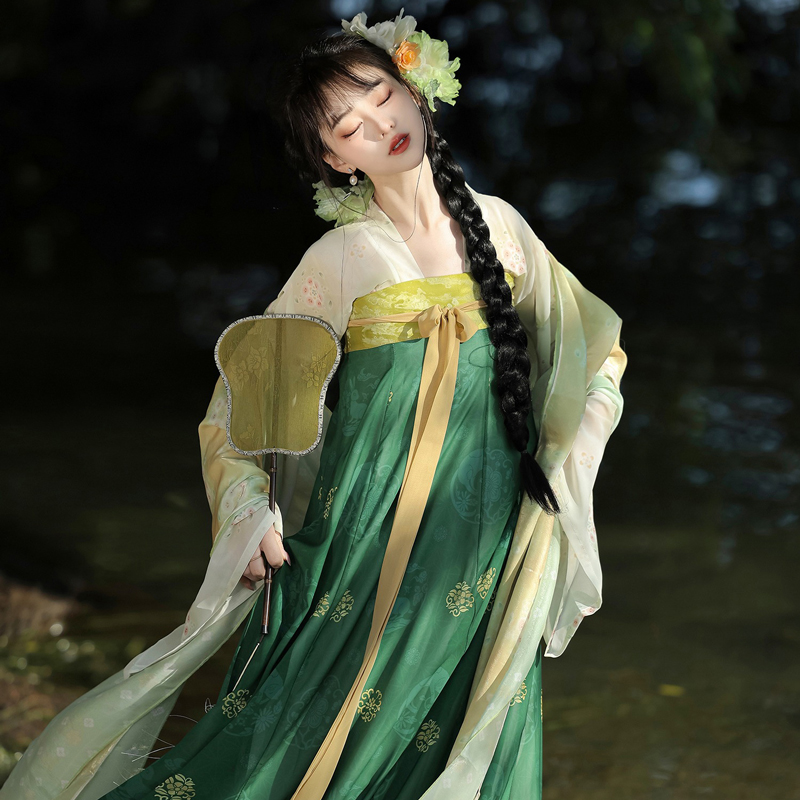 Women-Tang-Dynasty-Hanfu-Set-Qixiong-Shanqun-New-Summer-Green-Style-3 Women Tang Dynasty Hanfu Set Qixiong Shanqun New Summer Green Style