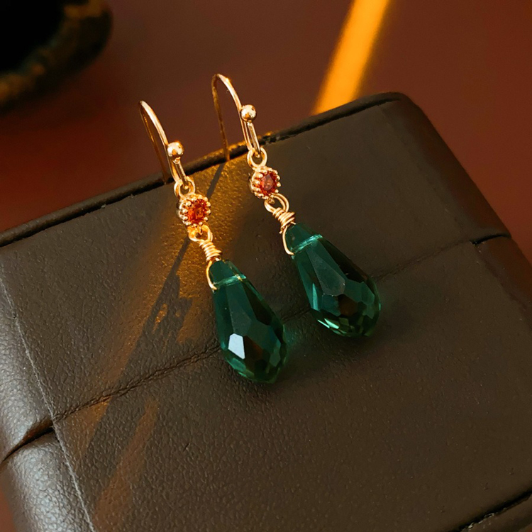 Chinese Vintage Court Style Earrings Glass Water Drops Niche Earrings For Girl