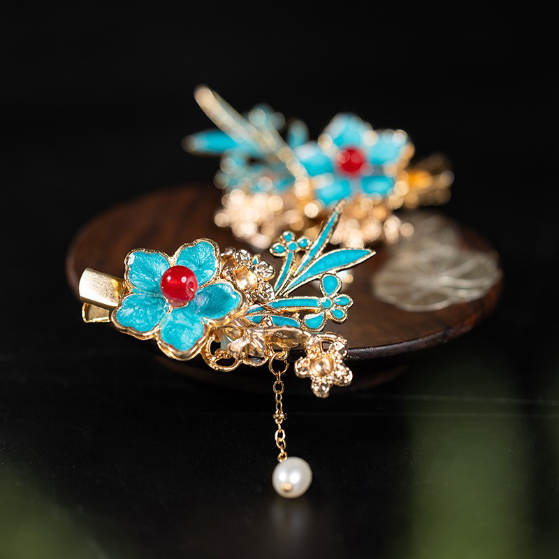Hanfu-Earrings-Colorful-Silk-Retro-Cheongsam-Ear-Accessories-1 Hanfu Classical Haircilp Blue Exquisite Handmade Accessories