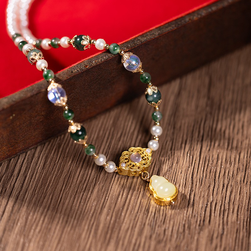 Hanfu-Women-Necklace-Green-Short-Yingluo-with-Hulu-2 Hanfu Women Necklace Green Short Yingluo with Hulu