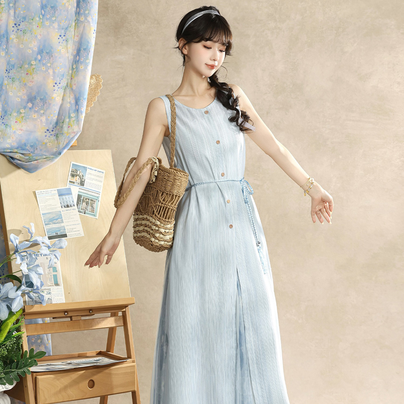Ladies-Summer-Song-Dynasty-Style-Sleeveless-Square-Neck-Hanfu-Elegant-Suit-2 Ladies Summer Song Dynasty Style Sleeveless Square Neck Hanfu Elegant Suit