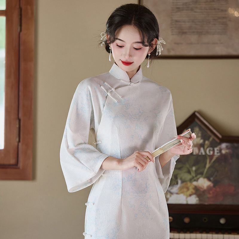 Light-Blue-Cheongsam-New-Elegant-Slim-Dresses-Qipao-for-Female-2 Light Blue Cheongsam New Elegant Slim Dresses Qipao for Female