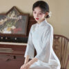 Light-Blue-Cheongsam-New-Elegant-Slim-Dresses-Qipao-for-Female-4 Light Blue Cheongsam New Elegant Slim Dresses Qipao for Female