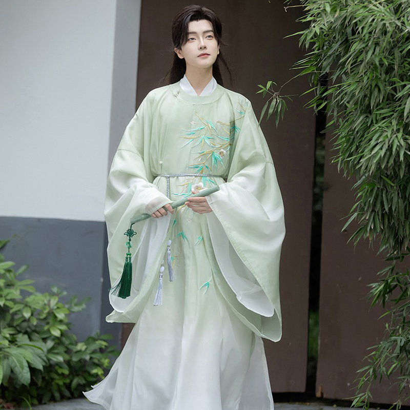 Men-Autumn-Tang-Dynasty-Round-Collar-Robe-with-Gradient-Color-Wuxia-Style-3 Men Autumn Tang Dynasty Round Collar Robe with Gradient Color Wuxia Style