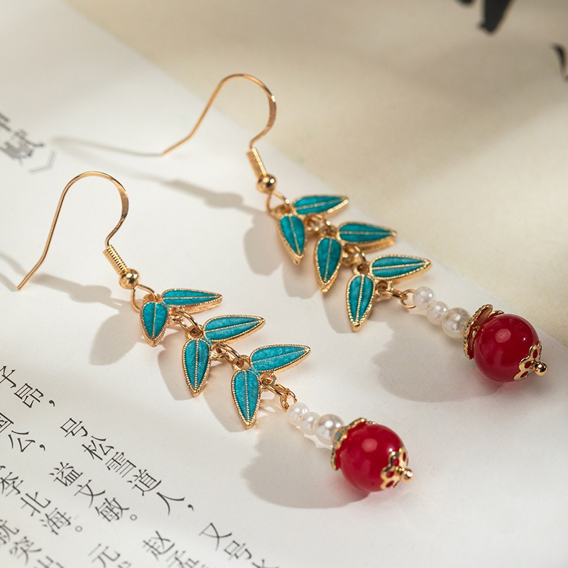 New-Chinese-style-Tassels-Earrings-Green-Leaf-Classical-Elegance-Earrings-Women-Style-1 New Chinese-style Tassels Earrings Green Leaf Classical Elegance Earrings Women Style