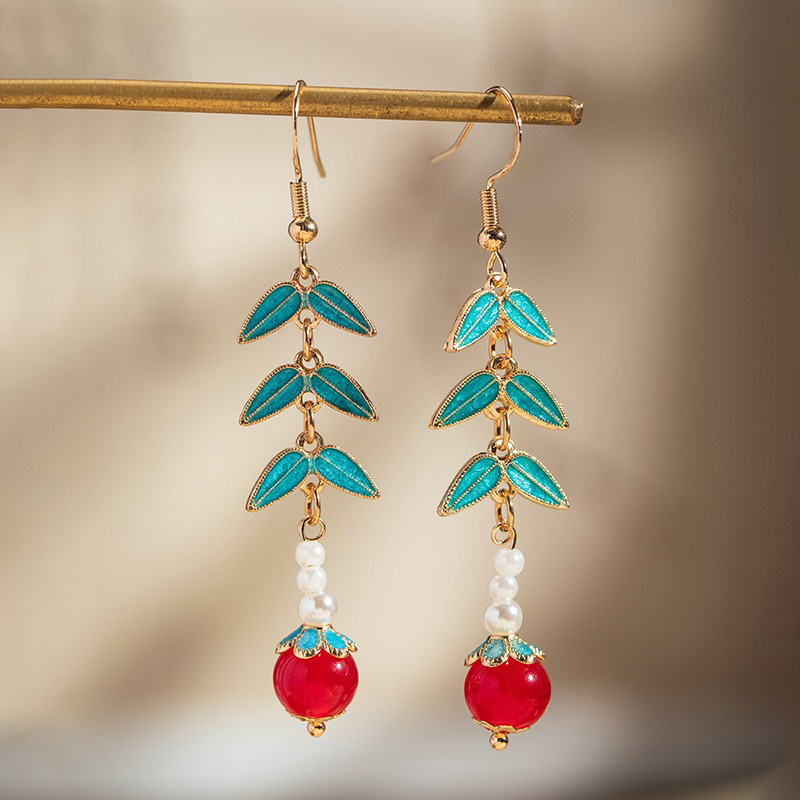New-Chinese-style-Tassels-Earrings-Green-Leaf-Classical-Elegance-Earrings-Women-Style-3 New Chinese-style Tassels Earrings Green Leaf Classical Elegance Earrings Women Style