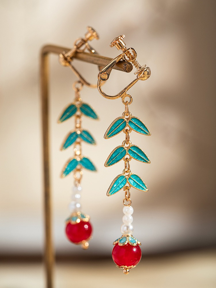 New Chinese-style Tassels Earrings Green Leaf Classical Elegance Earrings Women Style