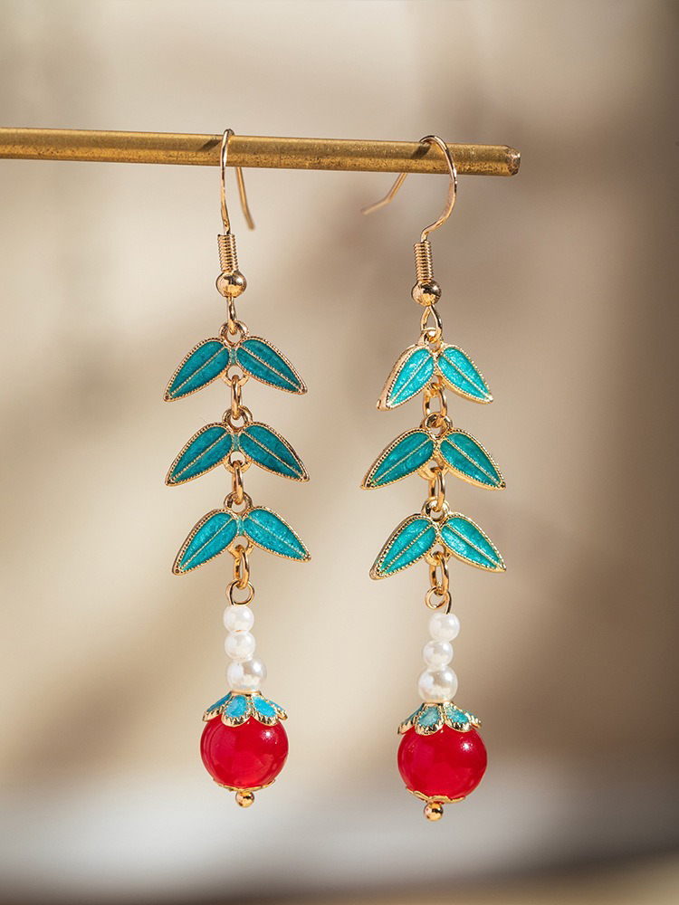 New Chinese-style Tassels Earrings Green Leaf Classical Elegance Earrings Women Style