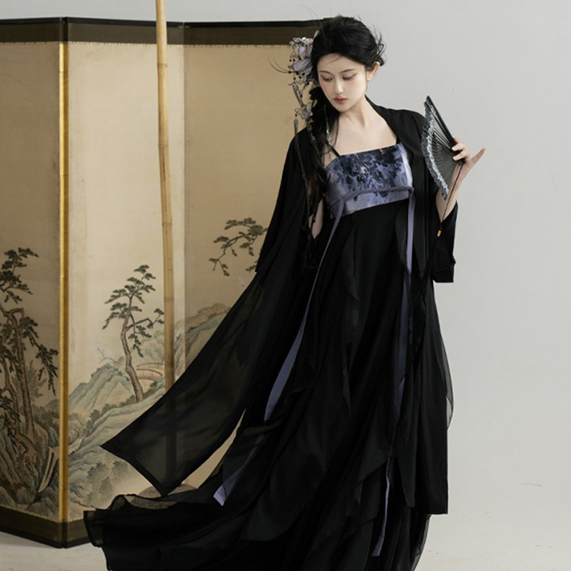 Summer-Song-Dynasty-Women-Hanfu-Black-Dress-with-Lotus-Leaf-Theme-Fashion-Clothing-2 Summer Song Dynasty Women Hanfu Black Dress with Lotus Leaf Theme Fashion Clothing