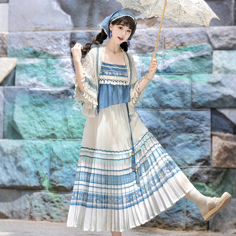 Summer-Women-New-Hanfu-Blue-Casual-Dress-1 Summer Women New Hanfu Blue Casual Dress