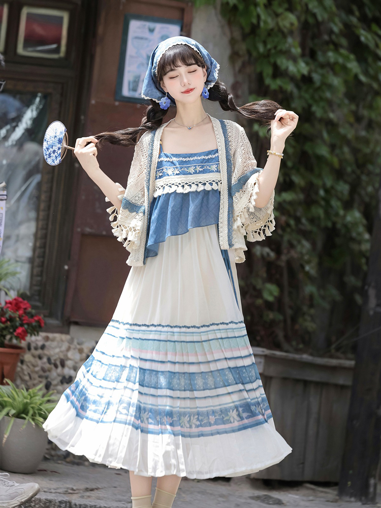 Summer Women New Hanfu Blue Casual Dress