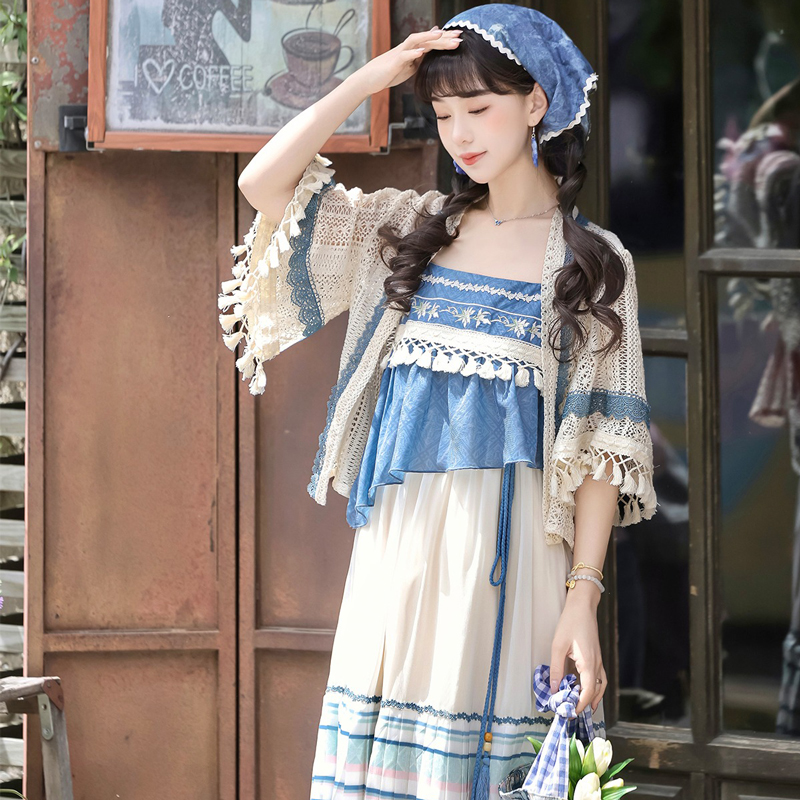 Summer-Women-New-Hanfu-Blue-Casual-Dress-2 Summer Women New Hanfu Blue Casual Dress