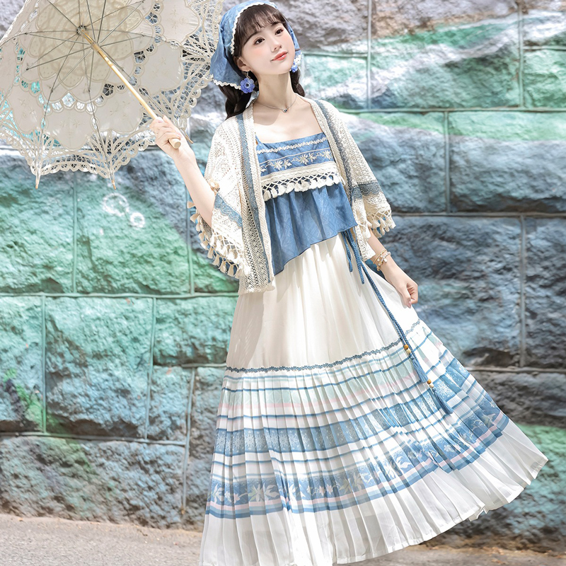 Summer-Women-New-Hanfu-Blue-Casual-Dress-3 Summer Women New Hanfu Blue Casual Dress