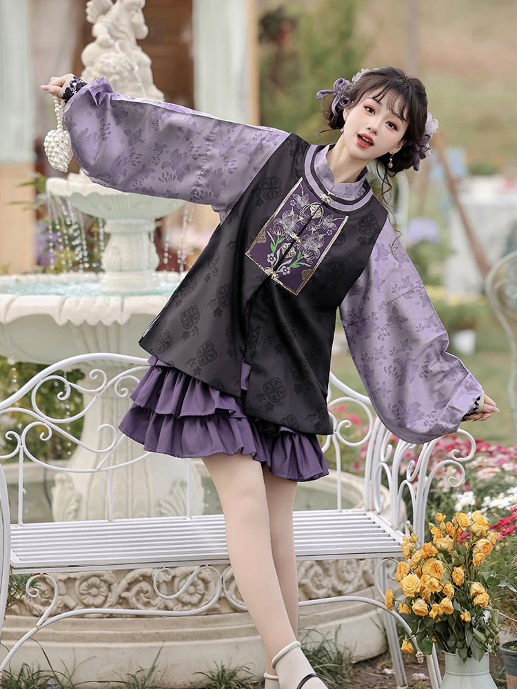 Women Ming Hanfu Purple Style Bijia Set Autumn Mamian Skirt