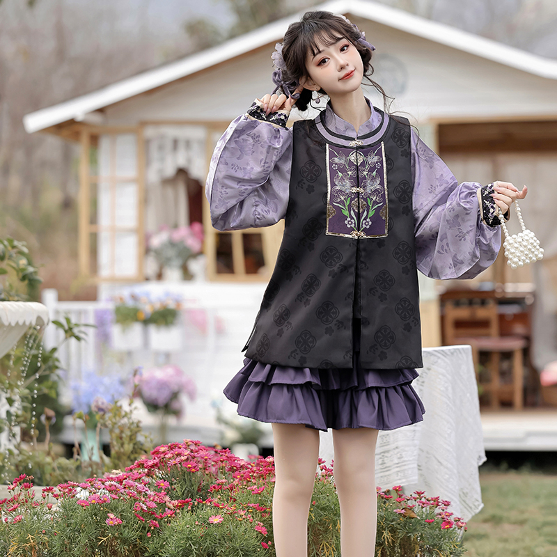 Women-Ming-Hanfu-Purple-Style-Bijia-Set-Autumn-Mamian-Skirt-3 Women Ming Hanfu Purple Style Bijia Set Autumn Mamian Skirt
