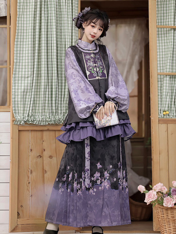 Women Ming Hanfu Purple Style Bijia Set Autumn Mamian Skirt