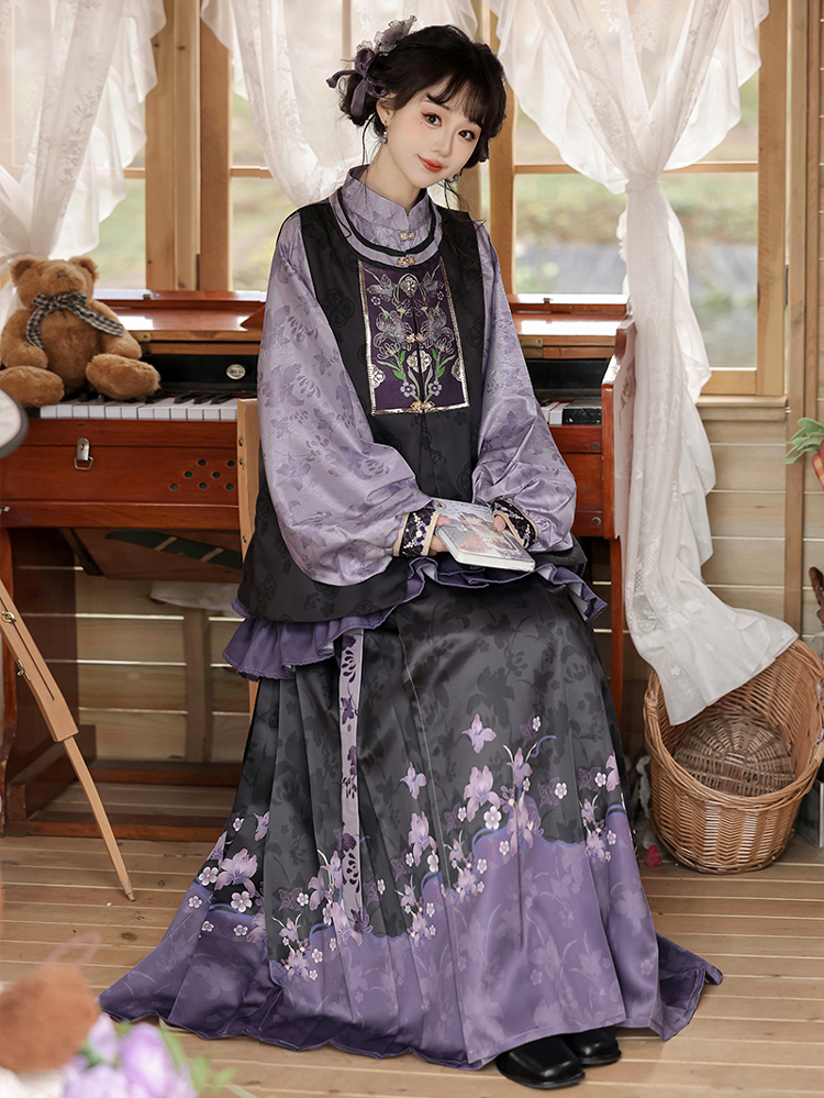 Women Ming Hanfu Purple Style Bijia Set Autumn Mamian Skirt