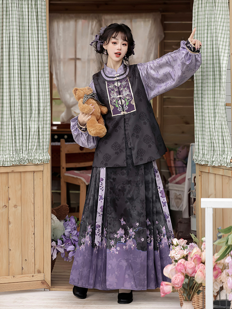 Women Ming Hanfu Purple Style Bijia Set Autumn Mamian Skirt
