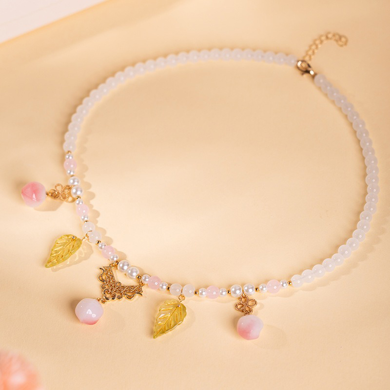 Women-Short-Necklace-Pearl-Pink-Peach-Ming-Style-2 Women Short Necklace Pearl Pink Peach Ming Style