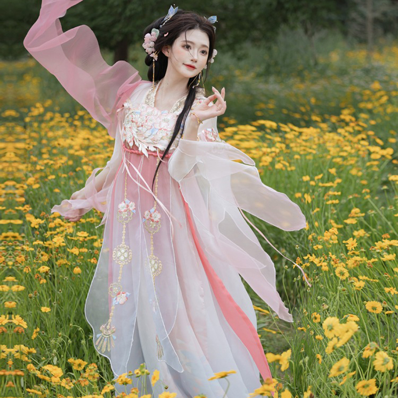 Women-Summer-Qixiong-Hanfu-Suit-Flower-Fairy-Cosplay-Dress-3 Women Summer Qixiong Hanfu Suit Flower Fairy Cosplay Dress