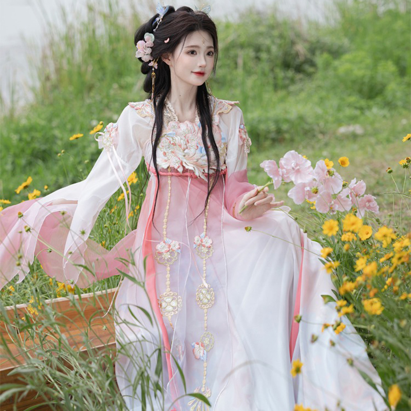 Women-Summer-Qixiong-Hanfu-Suit-Flower-Fairy-Cosplay-Dress-4 Women Summer Qixiong Hanfu Suit Flower Fairy Cosplay Dress