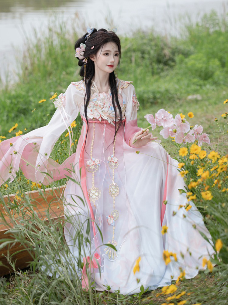 Women Summer Qixiong Hanfu Suit Flower Fairy Cosplay Dress