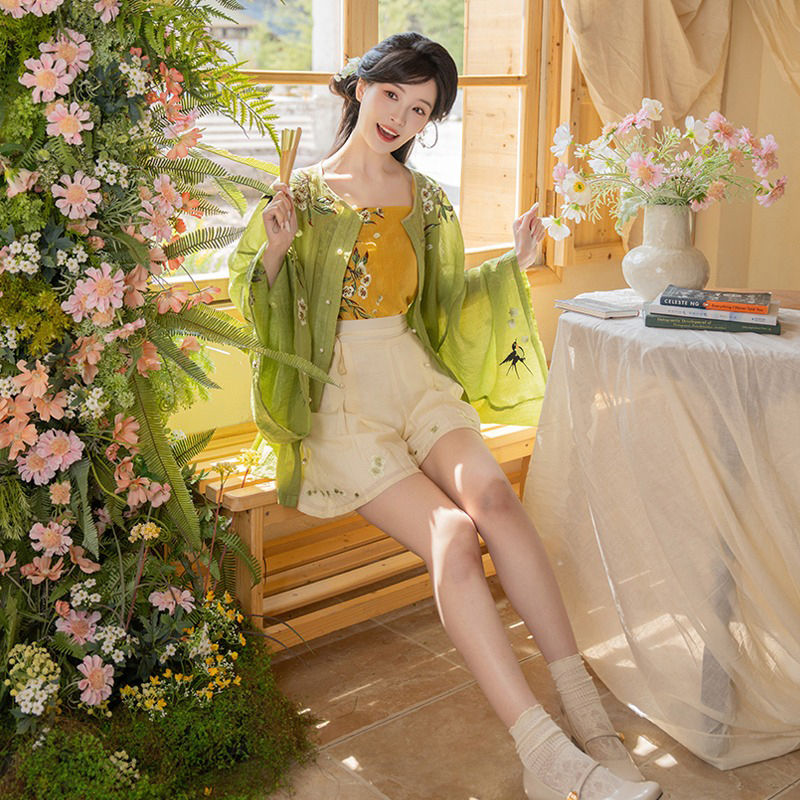 Women-Summer-Seasonal-Hanfu-Round-Neck-Blouse-Green-Clothing-1 Women Summer Seasonal Hanfu Round-Neck Blouse Green Clothing