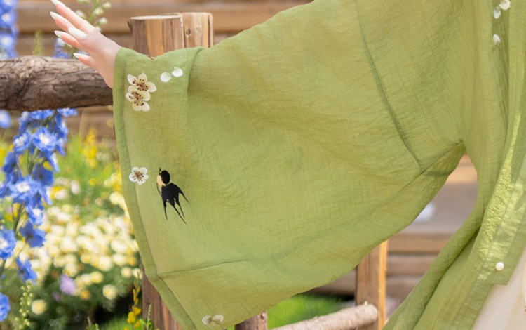 Women Summer Seasonal Hanfu Round-Neck Blouse Green Clothing